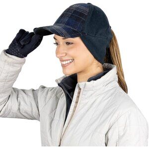 〽️Women’s Blue Plaid Winter Ponytail Trucker Hat with Drop-Down Ear Warmers